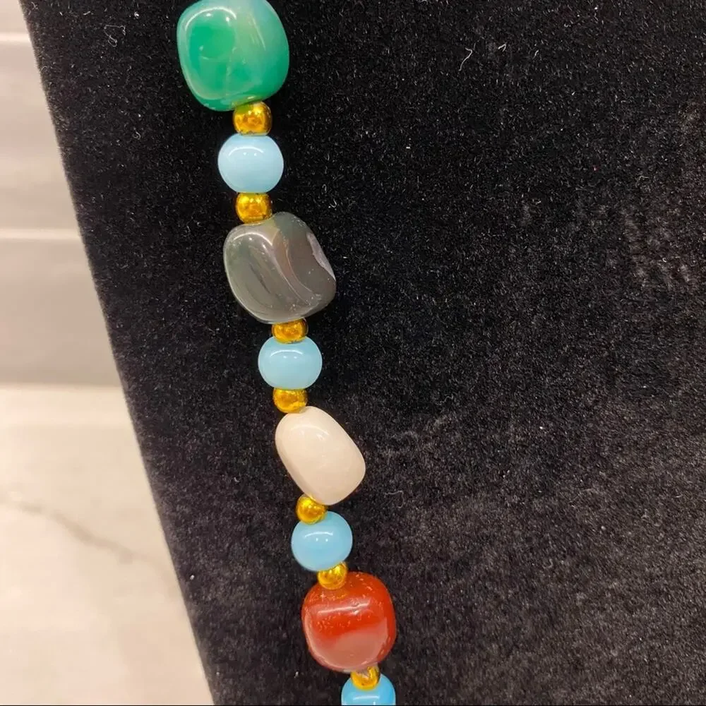 Beggars Bead Semi-Precious Gemstones multi color beaded Necklace